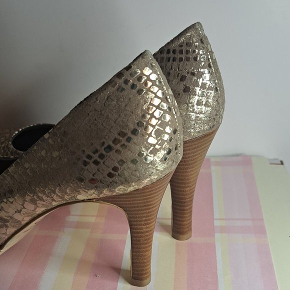 Moda Spana Snakeskin Heels - Metallic Champaigne Gold - Sz.  9m - Picture 5 of 12